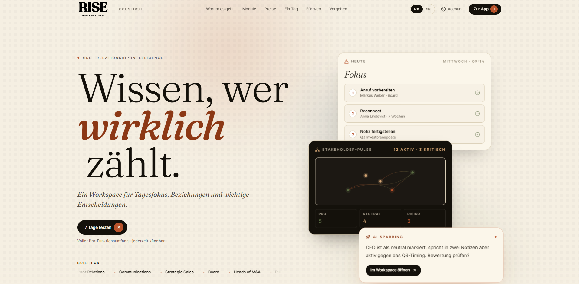 RISE - Know Who Matters | WebApp und Landingpage
