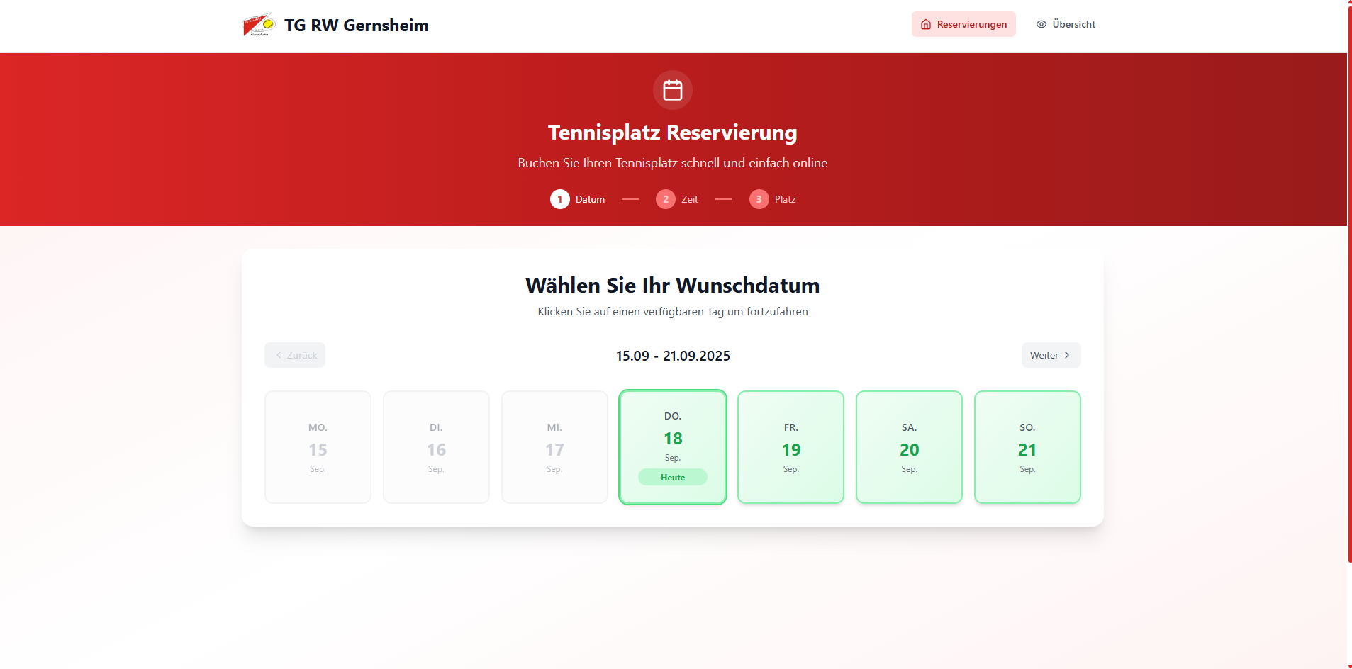 Buchungssystem Padel-/Tennisplätze